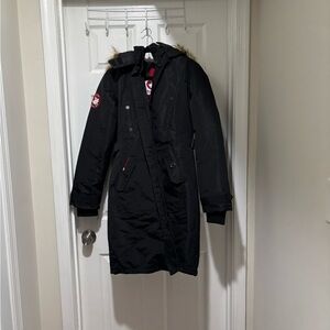 Black Parka Coat with Faux Fur Trim